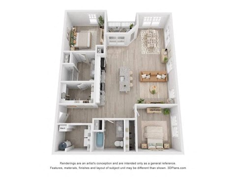 Floor plan for 2 beds, 2 baths, 1269 sqft